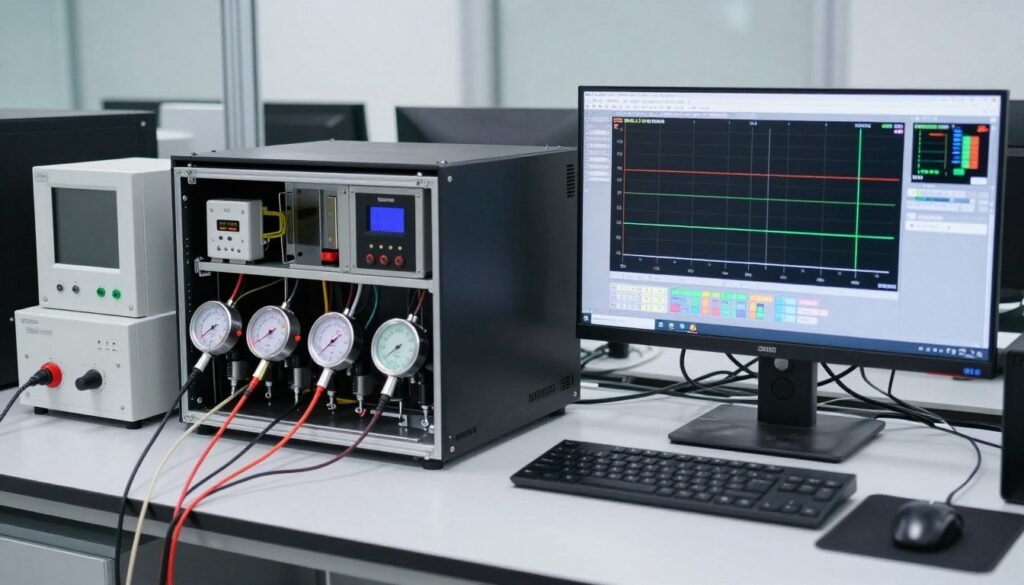 Thermal performance testing setup showing cooling performance measurement equipment