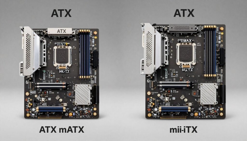 Three motherboard form factors side by side comparison