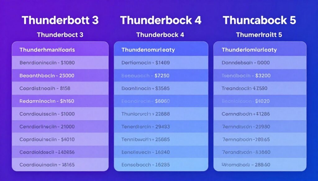 Thunderbolt 5 technical specifications comparison chart with previous generations