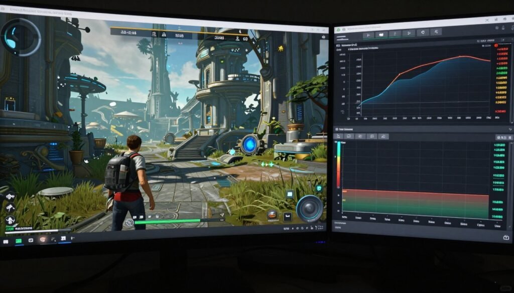 Unreal Engine 5 game showing CPU and GPU utilization