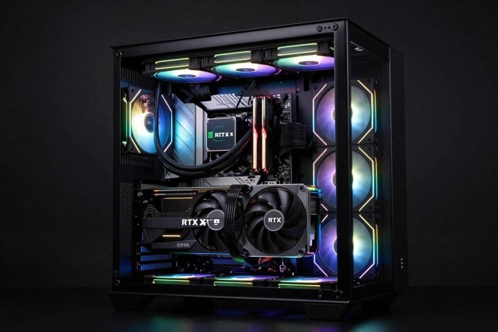VR performance high-end PC build with RTX 5090 and custom water cooling