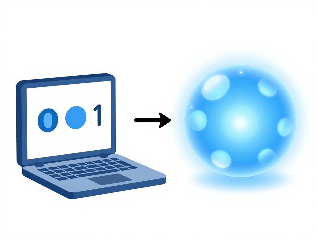 Visual comparison between classical computer bits and quantum computing qubits