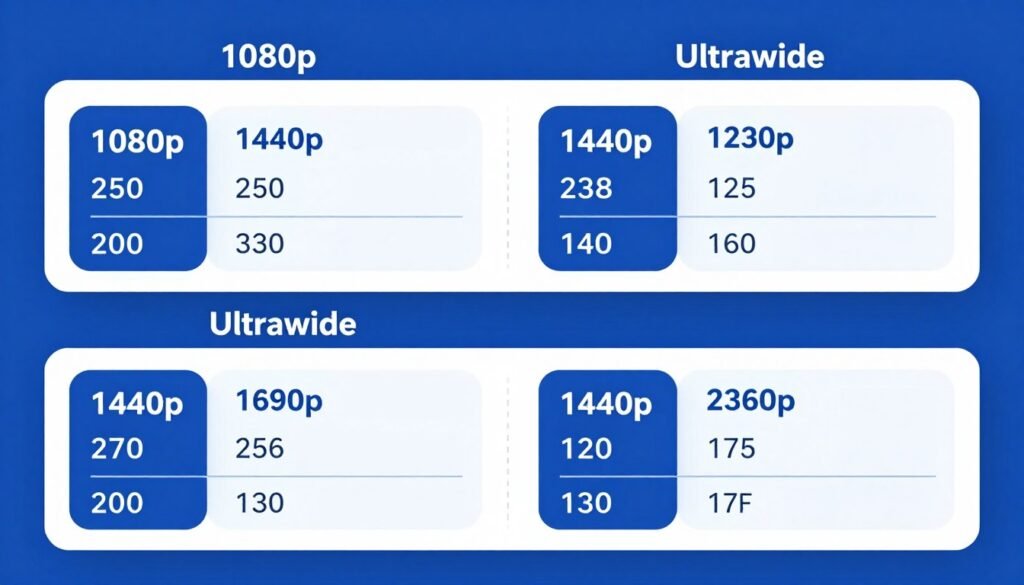 Visual comparison chart showing pixel density differences between standard and ultrawide resolutions