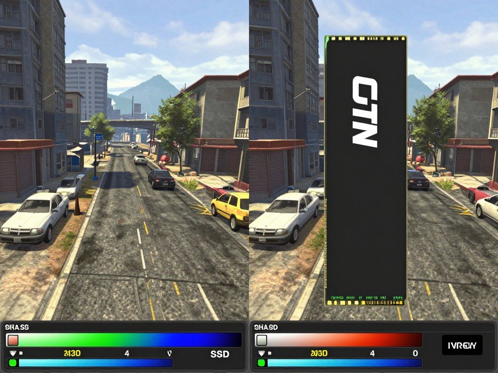 Visual comparison showing texture pop-in difference between SATA SSD and NVMe SSD in open-world game