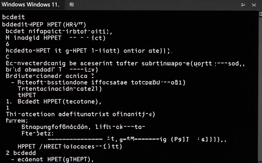 Windows command prompt showing bcdedit HPET optimization commands