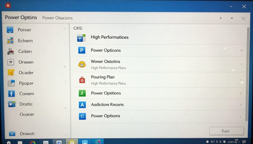 Windows power plan options showing High Performance plan selected