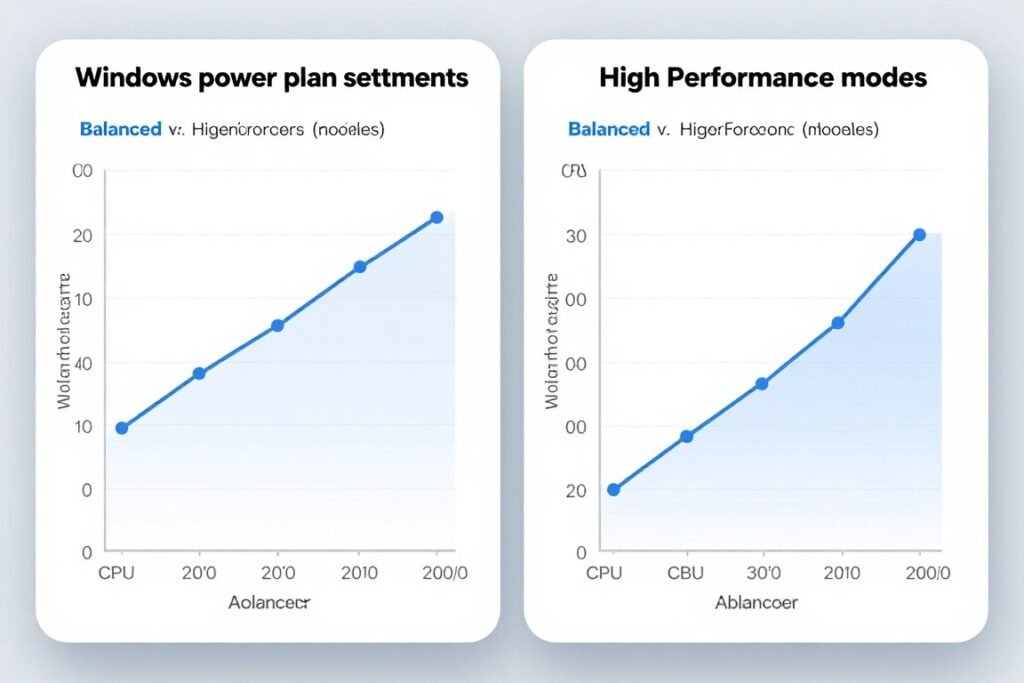 Windows power plan settings comparison showing performance impact