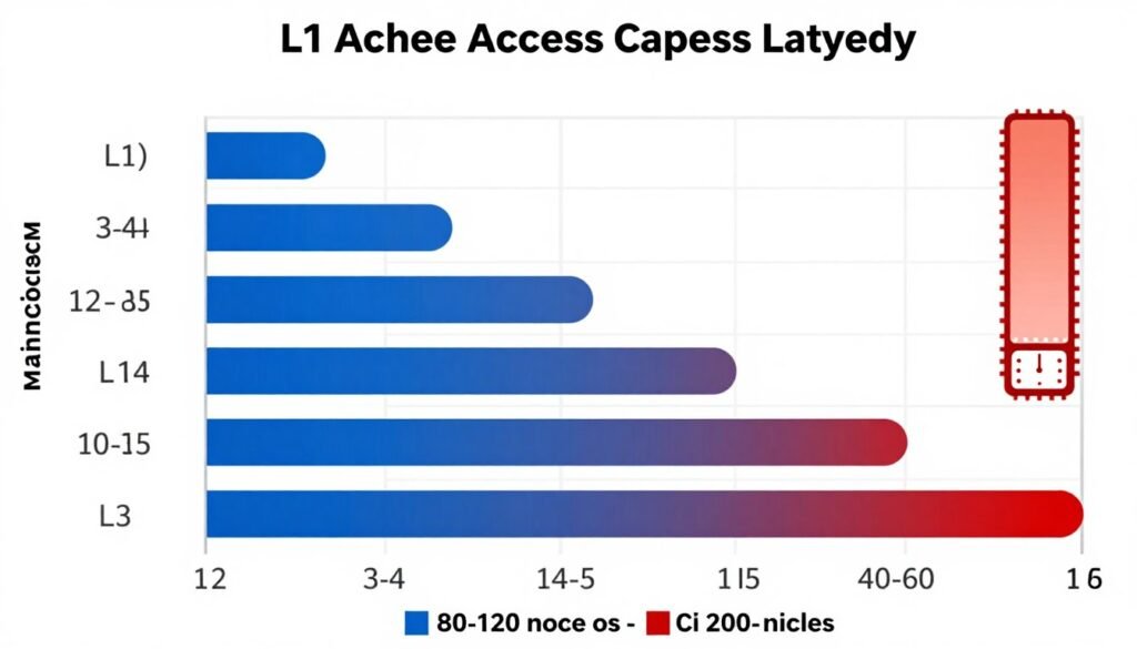 cache latency comparison chart showing access times for different cache levels in nanoseconds and clock cycles