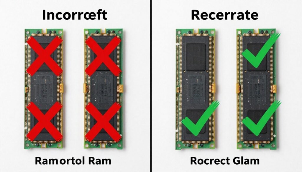 common ram installation mistakes showing incorrect slot configurations and mixed memory modules