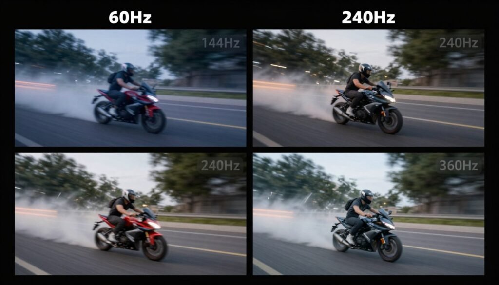 comparison of different refresh rates showing motion blur difference