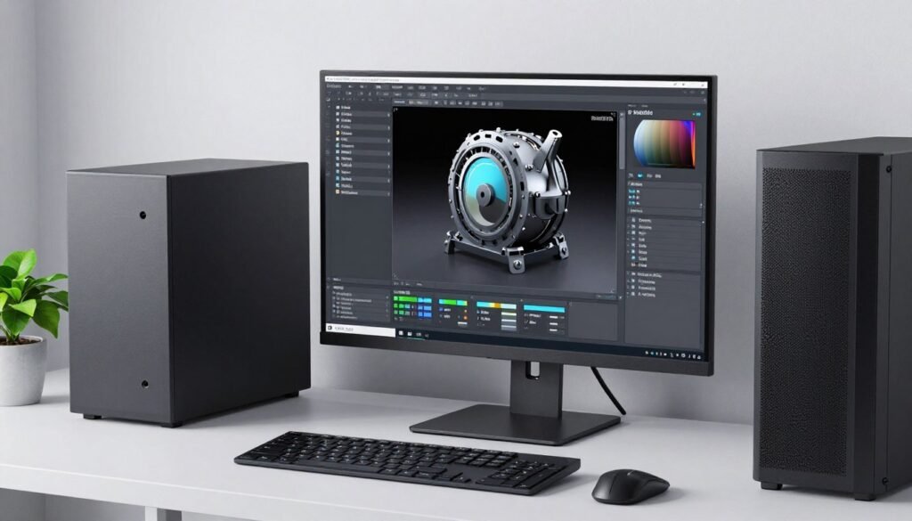 completed professional workstation build running benchmark