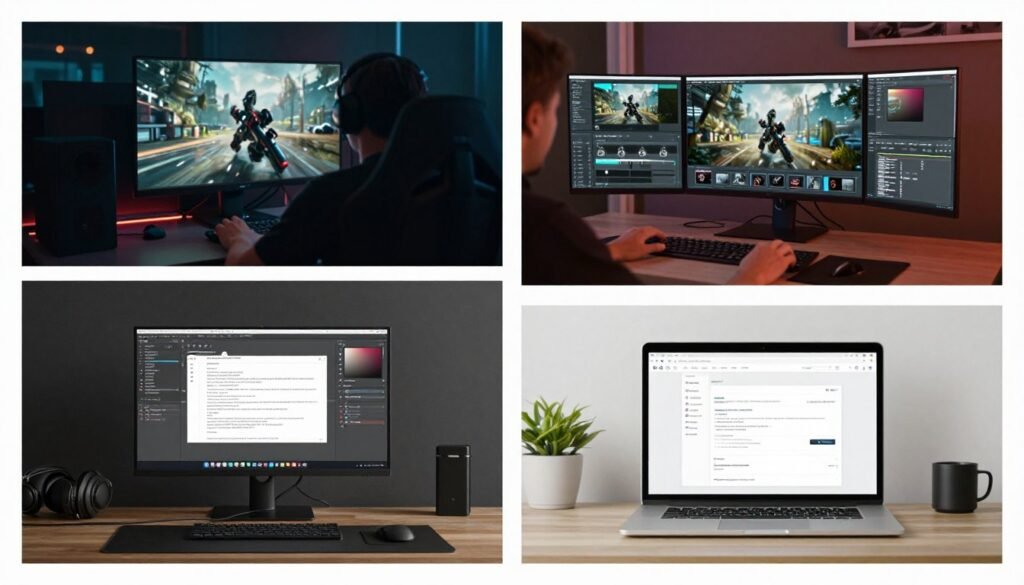 different monitor use cases from competitive gaming to content creation