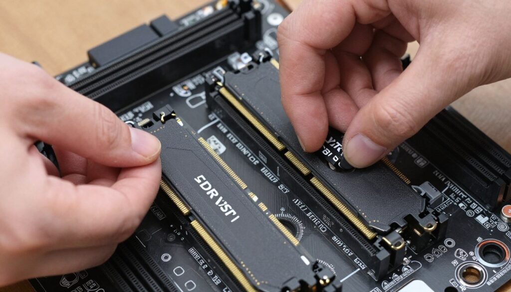 dual-channel ram installation showing proper memory module placement in alternating motherboard slots