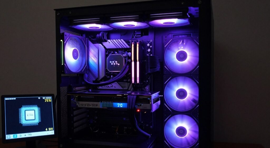 gaming pc build with cpu cooler showing thermal performance during gameplay