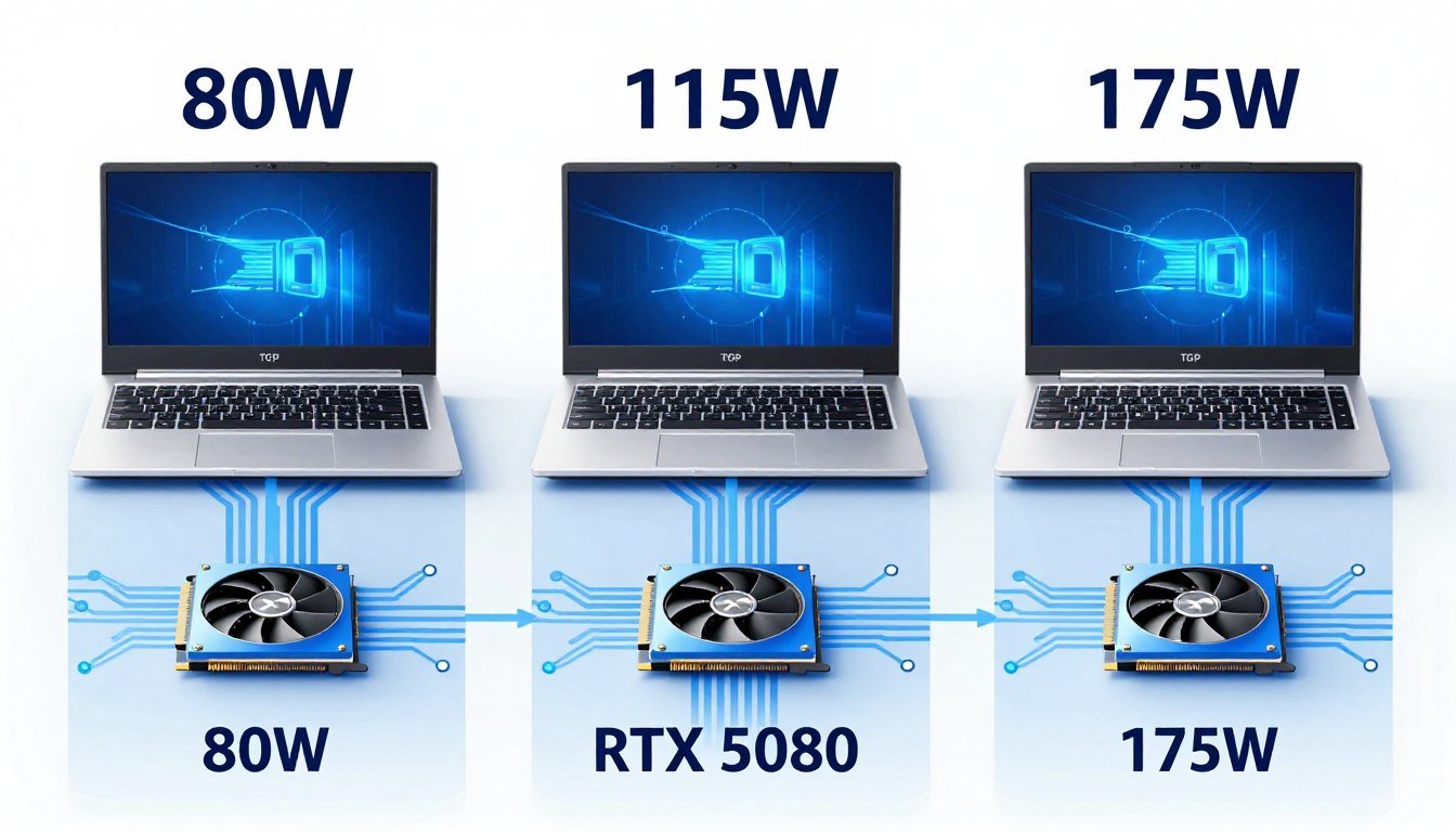 laptop GPU TGP power delivery diagram showing different wattage configurations
