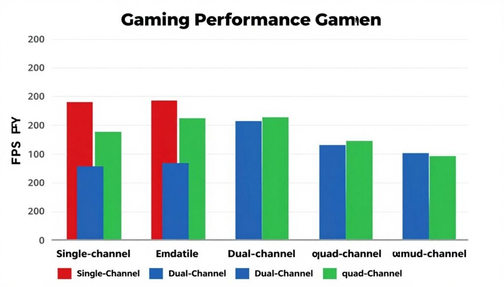 performance benchmark graph comparing frame rates between single-channel, dual-channel, and quad-channel ram configurations