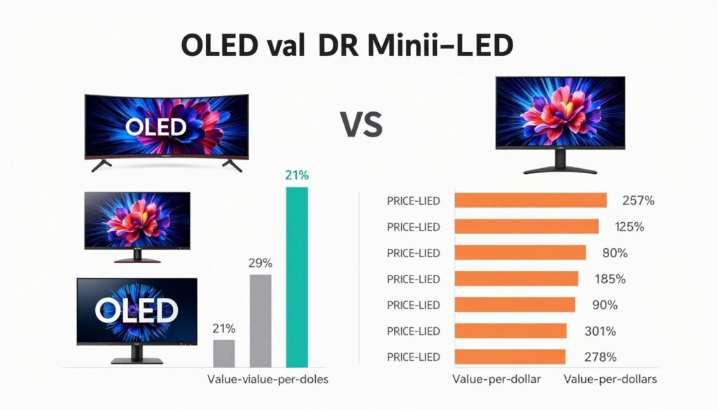 price comparison chart of OLED versus Mini-LED monitors