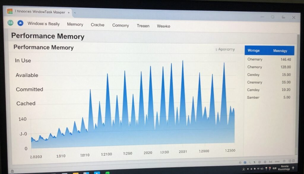 task manager memory tab showing standby memory consumption and performance metrics